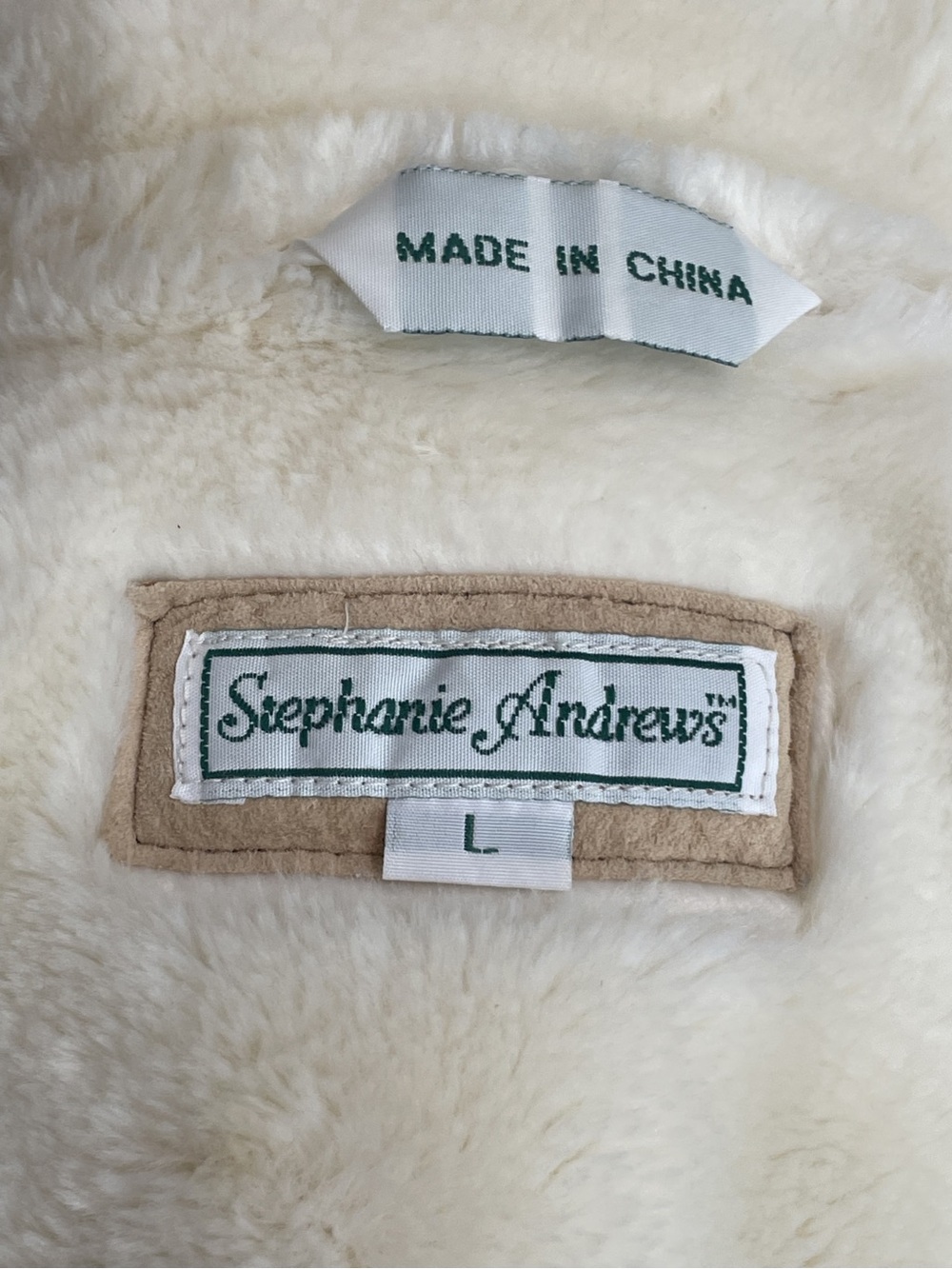STEPHANIE ANDREWS Women's L Tan Suede Leather Hooded Faux Fur Shearling Jacket - Picture 9 of 15